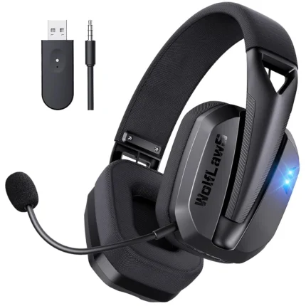 WolfLawS Wireless Gaming Headset for PC, PS5, PS4, Mac, 2.4GHz/Bluetooth USB Over-Ear Headphones with Detachable and Built-in Mics, 48+ Hour Battery